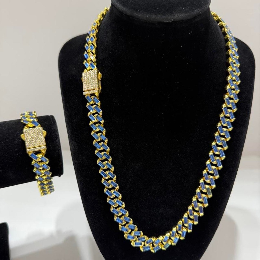 You Get Both!!! Size 20inch chain and size 8 inch bracelet 11.5mm Gold & blue